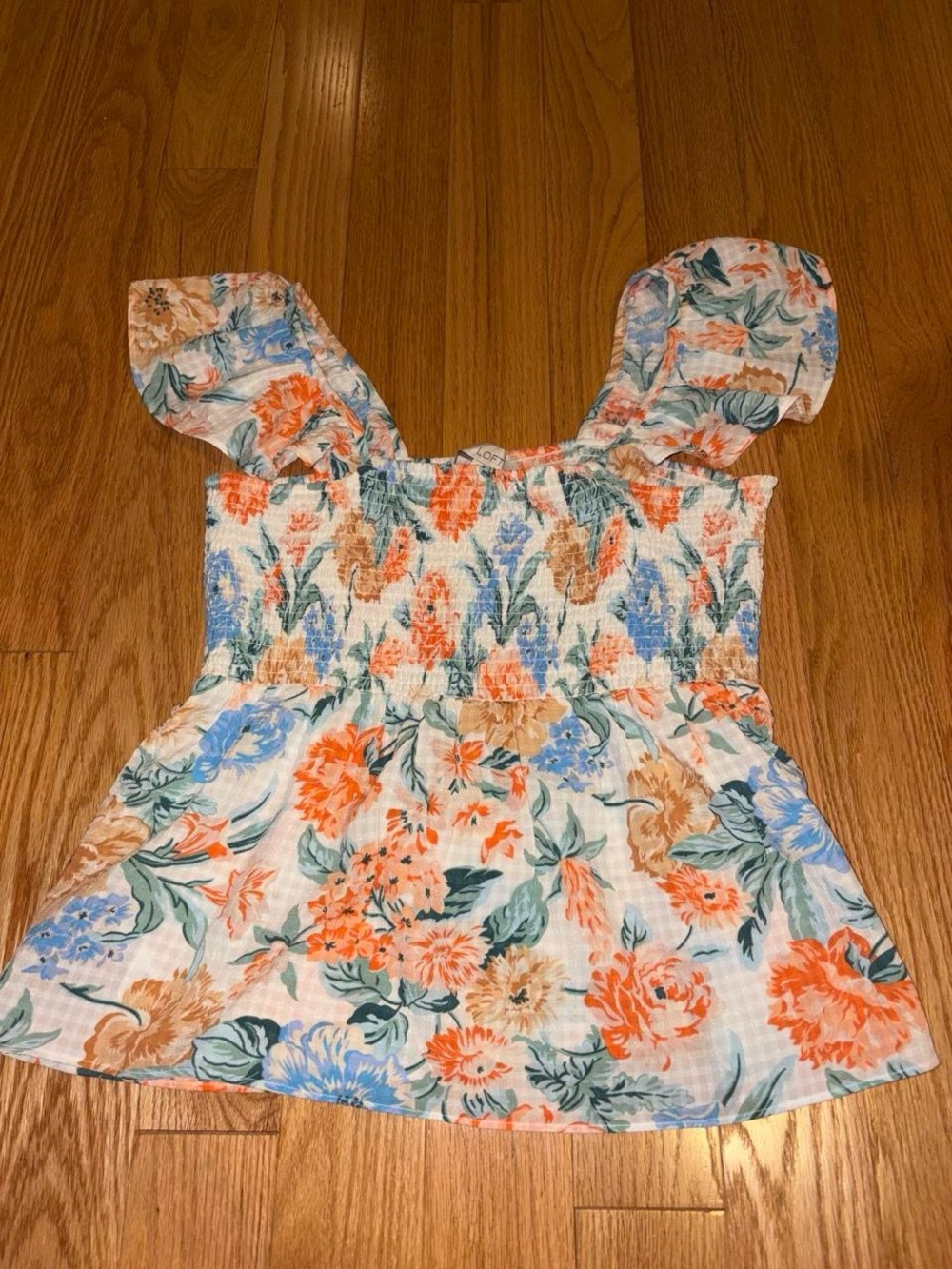 LOFT Floral Smocked Peplum Cami - Orange, Blue, Green, Cream